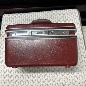 Vintage Samsonite Burgundy Cosmetic Train Case Carry-on Luggage Tray Mirror - Picture 1 of 9