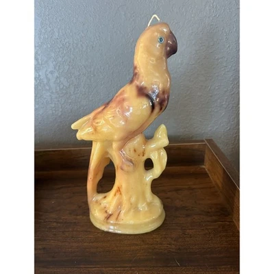 De colección Grande Rojo Amarillo Loro Pájaro Exhibición Cera Vela Estatua 9.4" Psicodélica Foto 1 de 3