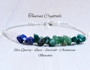 Taurus Bracelet Sterling Silver Raw Crystals Zodiac Sign Astrology Jewelry - Picture 1 of 3