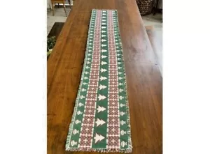 HOLIDAY TREE RED AND GREEN REVERSABLE TABLE RUNNER 70" LONG - Picture 1 of 5