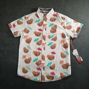 Huntington Beach Shirt Men Small White Coconut Hawaiian Tropical Causal New - Picture 1 of 12