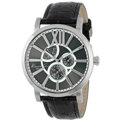 Nuovo Kenneth Cole Color Argento, Nero Croc. Pelle Fascia, Romano # S Orologio - Immagine 1 di 4