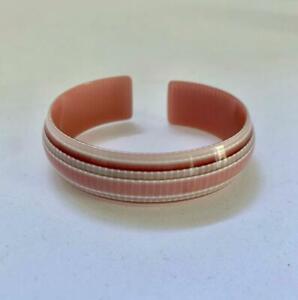 LEA STEIN Pink+White Celluloid Compress Plastic Striped Tiny Bracelet  2.5" x 2"