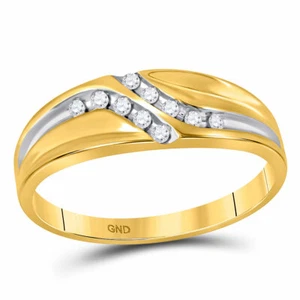 10k Yellow Gold Mens Round Diamond Double Row Slender Wedding Band 1/8 Cttw - Picture 1 of 3