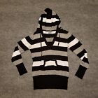 The Slope Hoodie Sweater Women XL Black Gray White Striped Long Sleeve - PILLS *