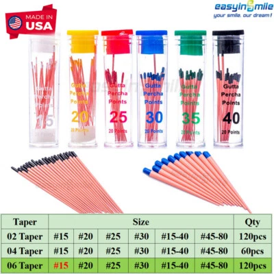 Endodontic Gutta Percha Points Dental Endo Root Canal .02/.04/.06 Taper 60/120pc - Image 1 of 4