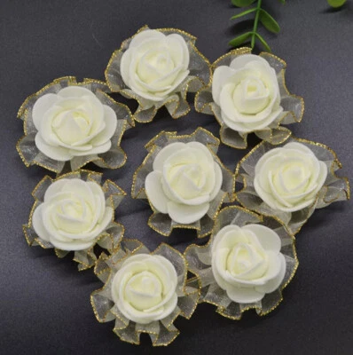 10pc 4cm Mini Foam Rose Artificial Flowers Wedding Decoration White Ivory - Image 1 of 4