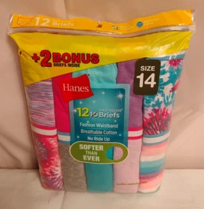 NIP Hanes Girls 12 pack Tagless Briefs Super Soft Cotton Size 14 - Picture 1 of 3