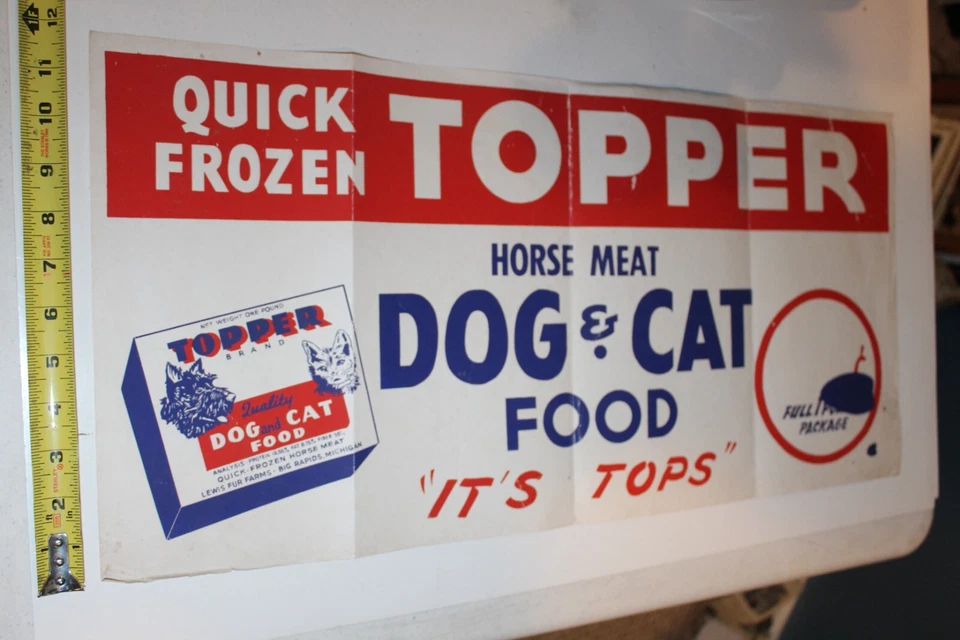VTG 1950s-1960s 25x12" Topper Horse Meat Dog & Cat Food Store Display Sign RARE - Image 1 of 4