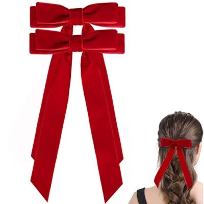 Large Velvet Hair Bows For Girls,2 PCS 5 Inch Bows Hair Alligator Clips Red - Image 1 of 4