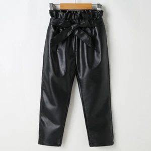 Toddler Girl Faux Leather Pant Thick with Belt High Waist Stretchy Long Trousers - Picture 1 of 19