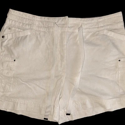 Shorts cargo Cato Classics tamanho 12 mistura de linho branco/caqui cintura amarrada - A153 - Imagem 1 de 4