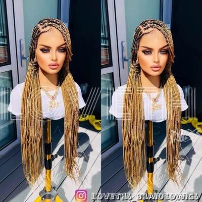 Se envía al día siguiente (ENVÍO 2 DÍAS) Peluca trenzada de encaje completo Cornrow, trenza negra sin nudos Foto 1 de 4