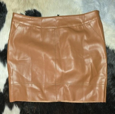Fahsyee Mini Skirt Size XL Womens Brown Faux Leather Back Zipper NWT - Image 1 of 3