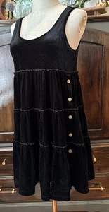 Sz A Chelsea Violet Dress Black Velvet Goth Babydoll Tiered Jumper Button Up - Picture 1 of 11