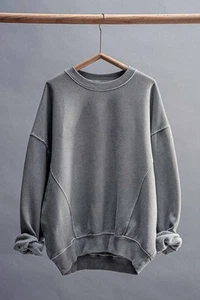 Urban Daizy women's crew neck comfort washed sweatshirt Charcoal - Picture 1 of 7