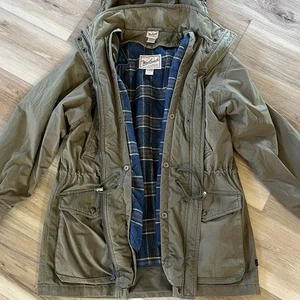 Woolrich Parka Jacket Coat Olive Green Plaid Lined Outdoor Vintage 2000s M - Picture 1 of 15