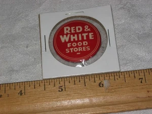 Vintage rot & weiß Lebensmittelgeschäfte Zelluloid Pinback Button 1,25" - Bild 1 von 1