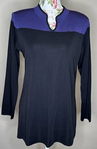 Exclusively Misook Sweater Womens Sz S Purple Black Colorblock V Neck Acrylic - Picture 1 of 6