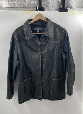 Jessica Holbrook Womens Black Leather Long Sleeve Button Front Jacket Size 1X - Image 1 of 4