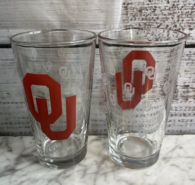 Juego de vasos de pinta colegiales de 2 piezas con logotipo rojo blanco OU 16 oz Foto 1 de 4