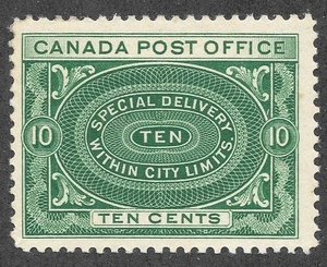 MvLH Canadian 1898 10c Special Delivery Postage Stamp, Scott #E1* cv 180 $ - Bild 1 von 3