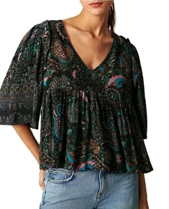 ba&sh ZarryV Neck Paisley crepe blouse size 2 / PT 38 /US Medium  - Picture 1 of 7