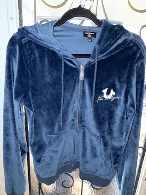Jaqueta de aquecimento True Religion veludo azul tamanho médio - Imagem 1 de 4