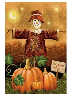 Evergreen Pumpkin Patch Scarecrow Autumn Fabric Garden Flag 18 by 12 Inch - Image 1 of 2