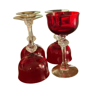 Four Tiffin Optic Ruby Crystal Goblets 5¼” Mid-Century Elegant Glass Stemware - Picture 1 of 6