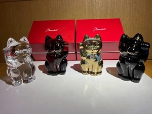 Baccarat Lucky Cat Crystal Maneki-neko Lot of 4 Black Red Gold Normal Glass set - Picture 1 of 8