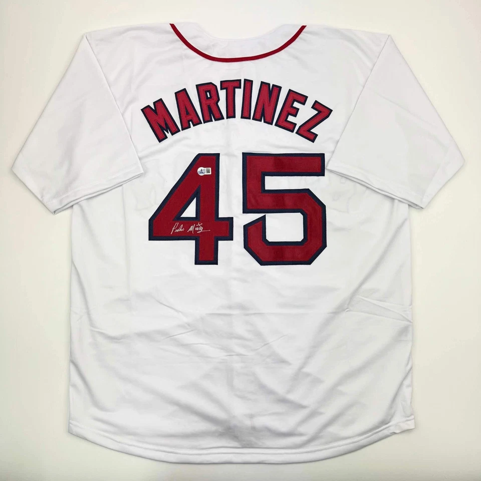 Autographed/Signed Pedro Martinez Boston White Baseball Jersey Beckett BAS COA - Image 1 of 4