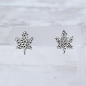 Vintage Screw Back Earrings Silver Tone Leaf with Marcasites - Picture 1 of 6