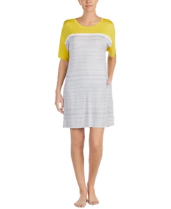 Dkny Women's Contrast-Panel Short Sleeve Sleepshirt Yellow/Gray XL - Picture 1 of 2