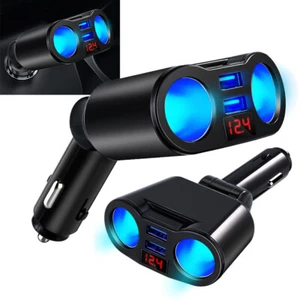 12V Multi Car Dual USB Charger Cigaret Lighter Sockets 2 Way Splitter Adapter - Picture 1 of 8