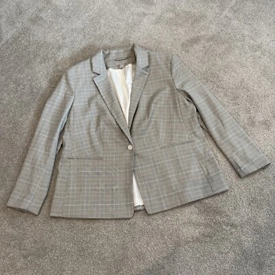 H&M Women’s Size XXL Black White Plaid 1 Button Lined Suit Blazer Jacket - Image 1 of 4