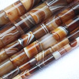 Stripe Agate Tube Bead  6-17mm 15" Coffee Color Spacer Stone Bead Jewelry Making