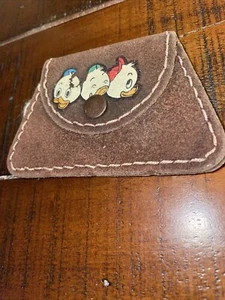 Vintage Brown Leather Coin Purse Huey Dewey& Louie From Donald Duck Snaps Closed - Picture 1 of 4