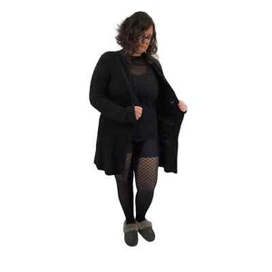 Vintage 90s Black Nubby Cardigan Knee Length Sweater Open Front Windham Harbour. - Picture 1 of 10