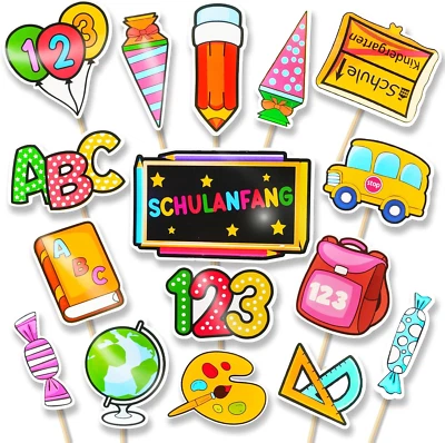 Tortendeko Einschulung ABC 123 Schultüte Cupcake Topper Schulanfang Deko - Bild 1 von 4
