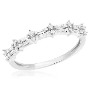 14K WEISSGOLD PAVE BAGUETTE RUNDER DIAMANT EHERING VORSTECKRING - Bild 1 von 1