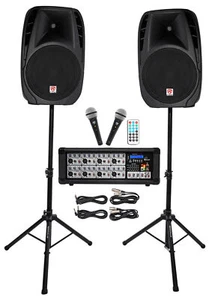 Rockville 15" Church Speakers+Mixer+Stands+Mics+Bluetooth 4 Church Sound Systems - Picture 1 of 10