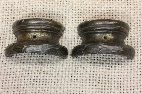 2 Old Mantle Shelf Clock Capitol Tops Pillar Bases Antique Brass Color Pewter Cover
