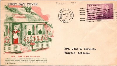 FDC 1934 Planty 737-1 First Cachet American War Mothers - DC - Single - J15181 - Image 1 of 2