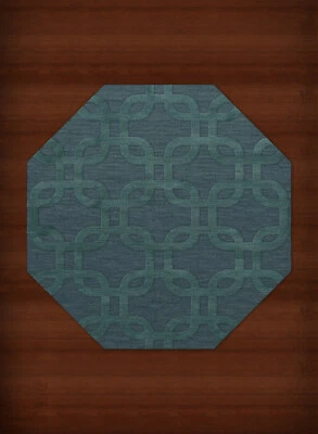 Blue Transitional Hand Hooked Loops Rounded Squares Area Rug Geometric DV7 - Image 1 of 2