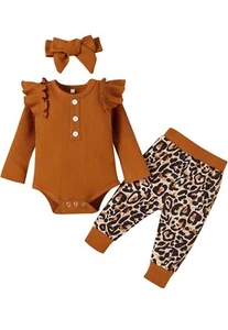 PATPAT Newborn Baby Girls Fall Winter Outfits Baby Girls Ribbed Romper Sz 6/9 Mo - Picture 1 of 2