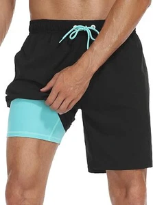 Men's Quick Dry Swim Trunks with Compression Liner and Mesh Pockets for Summer - Picture 1 of 14