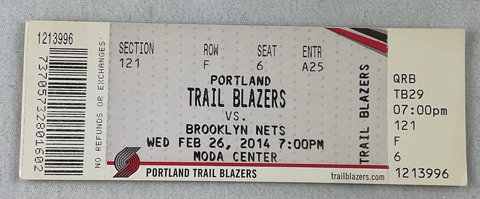 Boleto NBA 2014 26/02 Brooklyn Nets at Portland Blazers - Paul Pierce 20 pts. Foto 1 de 1