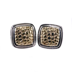 CHARLES KRYPELL PYTHON LARGE BUTTON EARRINGS STERLING SILVER & 14K YELLOW GOLD - Picture 1 of 6