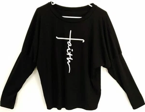 G23 Faith Cross Printed Tunic Small Black Puffy Peblum Top Sleeve Graphic Loose - Picture 1 of 9